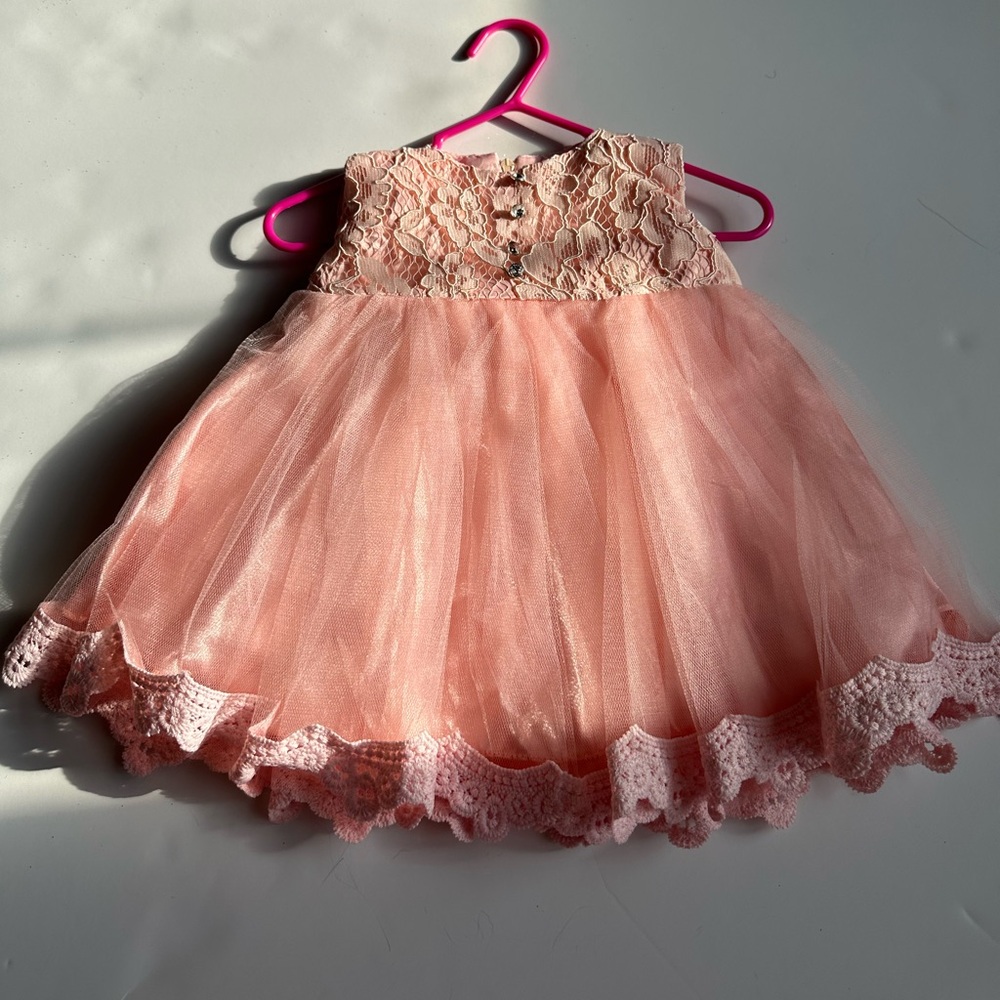 PEACH LACE TAFFETA DRESSY SIZE 3 DOLL BABY PRINCESS WEDDING PARTY FANCY DRESS